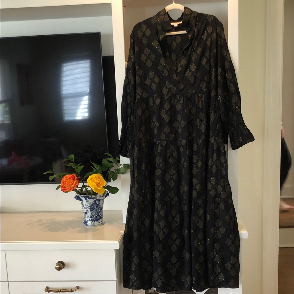 Chico's Black and Gold Patterned Broomstick Dress